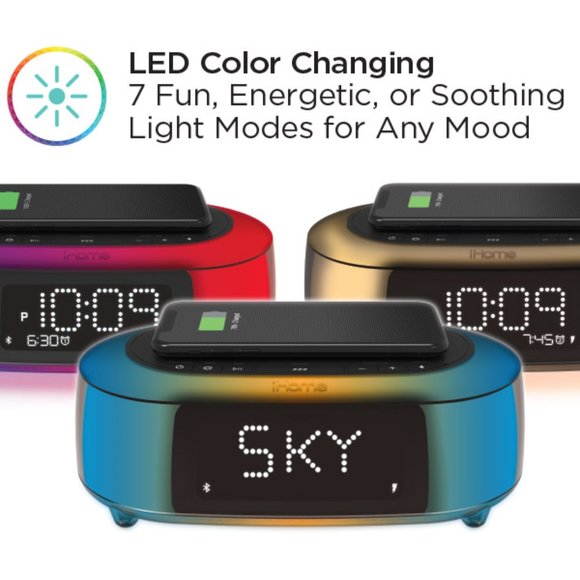 🔊iHome® Color Changing TimeBoost Glow Alarm Clock Wireless Charging USB Port 📱 - Picture 6 of 13